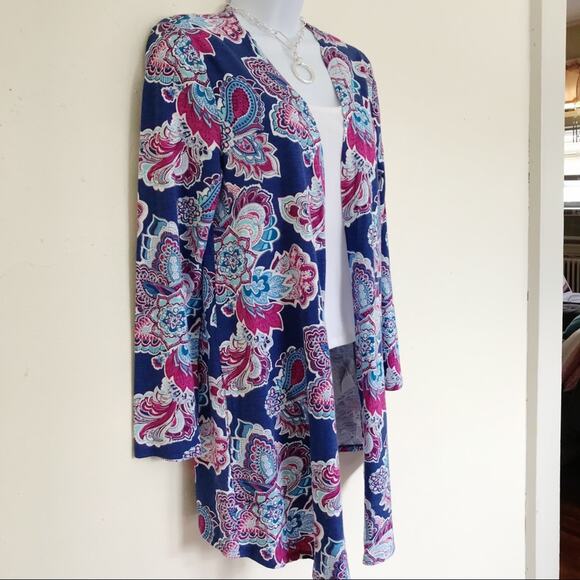 CHICO’S "The Ultimate Tee" Blue Paisley Floral Open Front Cardigan, S / 4 - Picture 5 of 10